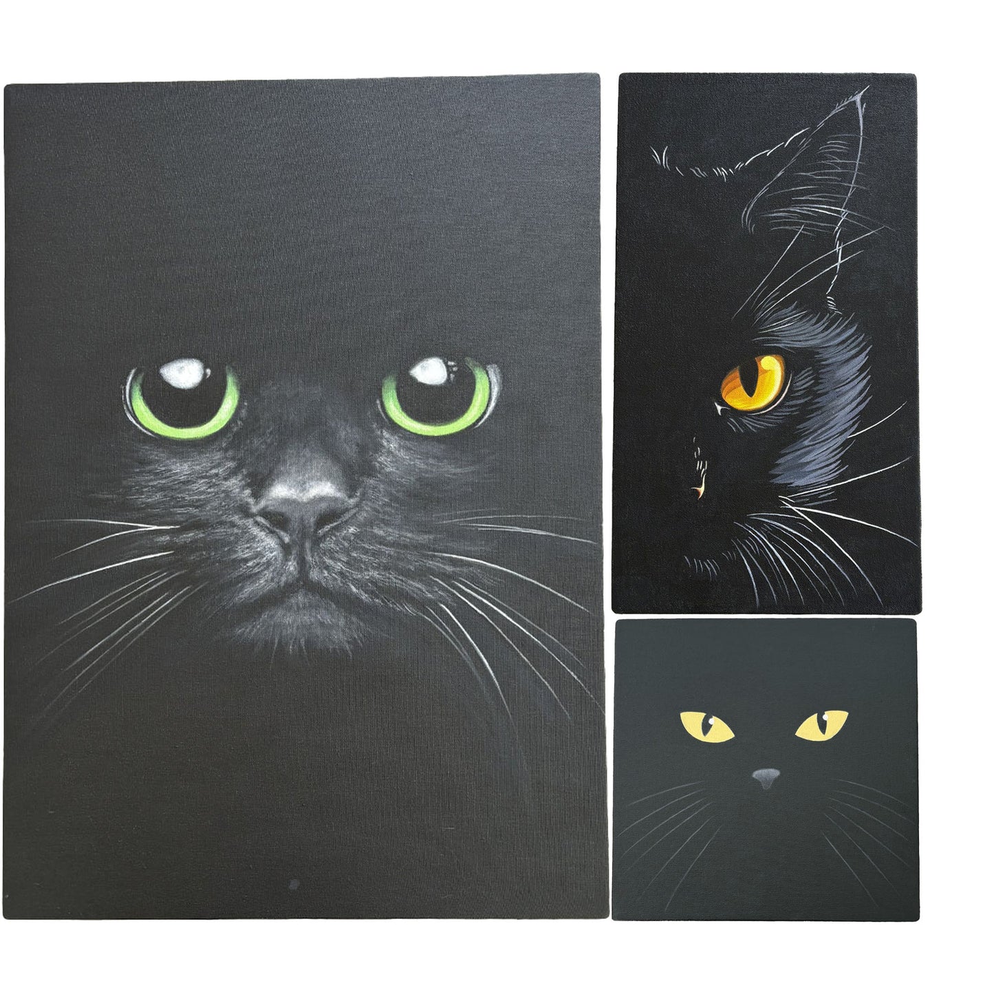“Feline Gazes” Wall Art Set – Abstract Triptych